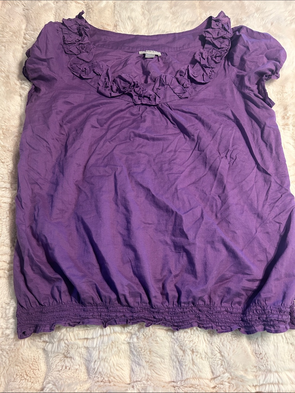 Loft Purple Women’s Ruffle Scoop Neck Top